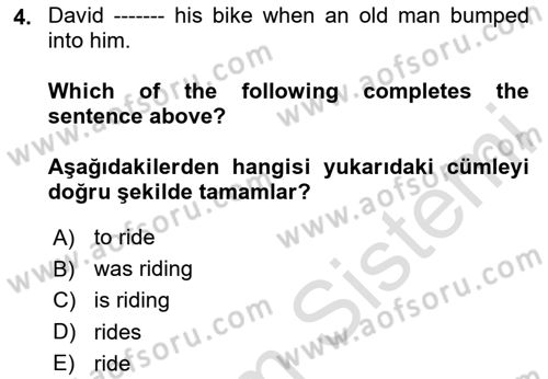 İngilizce 2 Dersi 2023 - 2024 Yılı (Final) Dönem Sonu Sınav Soruları 4. Soru