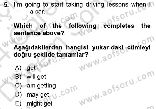 İngilizce 2 Dersi 2023 - 2024 Yılı (Final) Dönem Sonu Sınav Soruları 5. Soru