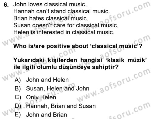 İngilizce 2 Dersi 2023 - 2024 Yılı (Final) Dönem Sonu Sınav Soruları 6. Soru