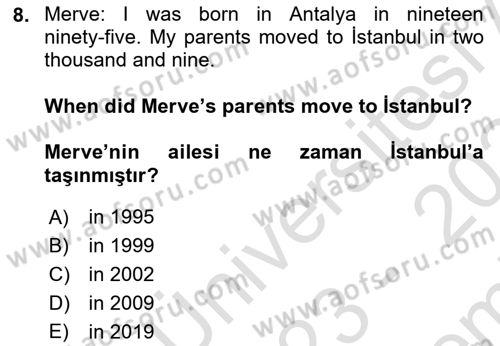 İngilizce 2 Dersi 2023 - 2024 Yılı (Final) Dönem Sonu Sınav Soruları 8. Soru