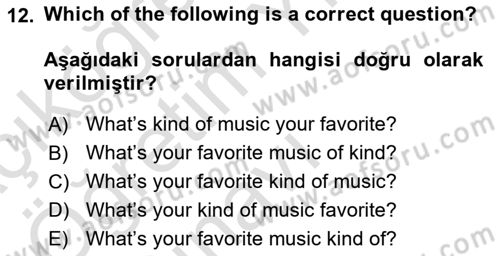 İngilizce 2 Dersi 2023 - 2024 Yılı Yaz Okulu Sınav Soruları 12. Soru