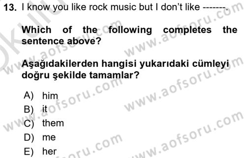 İngilizce 2 Dersi 2023 - 2024 Yılı Yaz Okulu Sınav Soruları 13. Soru