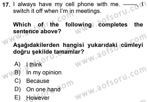 İngilizce 2 Dersi 2023 - 2024 Yılı Yaz Okulu Sınav Soruları 17. Soru