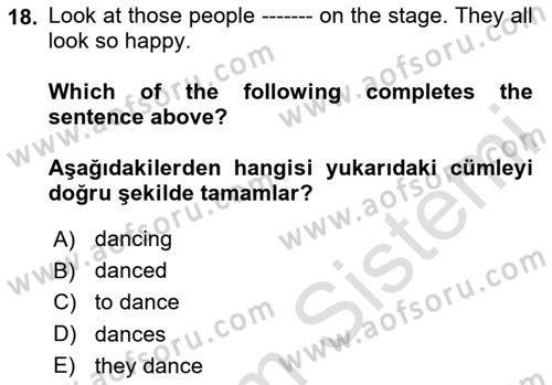 İngilizce 2 Dersi 2023 - 2024 Yılı Yaz Okulu Sınav Soruları 18. Soru
