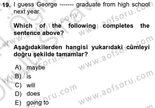 İngilizce 2 Dersi 2023 - 2024 Yılı Yaz Okulu Sınav Soruları 19. Soru