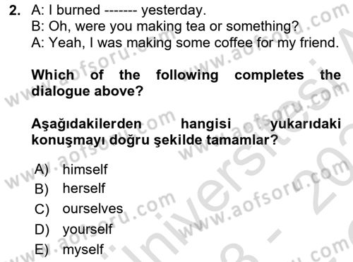 İngilizce 2 Dersi 2023 - 2024 Yılı Yaz Okulu Sınav Soruları 2. Soru