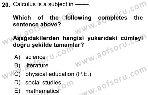 İngilizce 2 Dersi 2023 - 2024 Yılı Yaz Okulu Sınav Soruları 20. Soru
