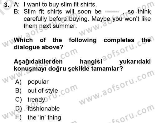 İngilizce 2 Dersi 2023 - 2024 Yılı Yaz Okulu Sınav Soruları 3. Soru