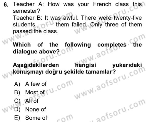 İngilizce 2 Dersi 2023 - 2024 Yılı Yaz Okulu Sınav Soruları 6. Soru
