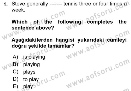 İngilizce 2 Dersi 2024 - 2025 Yılı (Vize) Ara Sınav Soruları 1. Soru