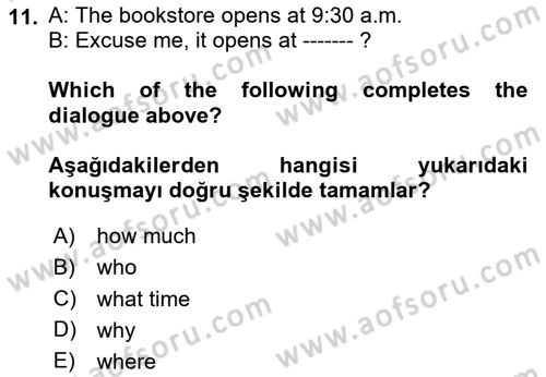 İngilizce 2 Dersi 2024 - 2025 Yılı (Vize) Ara Sınav Soruları 11. Soru