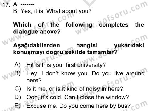 İngilizce 2 Dersi 2024 - 2025 Yılı (Vize) Ara Sınav Soruları 17. Soru