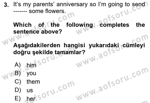 İngilizce 2 Dersi 2024 - 2025 Yılı (Vize) Ara Sınav Soruları 3. Soru