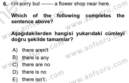 İngilizce 2 Dersi 2024 - 2025 Yılı (Vize) Ara Sınav Soruları 6. Soru