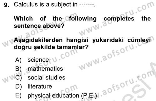 İngilizce 2 Dersi 2024 - 2025 Yılı (Vize) Ara Sınav Soruları 9. Soru