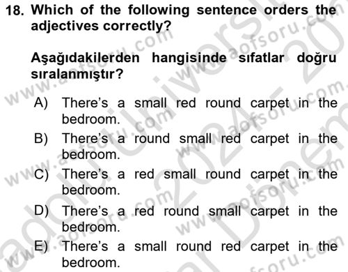İngilizce 2 Dersi 2024 - 2025 Yılı (Final) Dönem Sonu Sınav Soruları 18. Soru