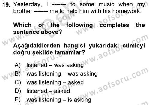 İngilizce 2 Dersi 2024 - 2025 Yılı (Final) Dönem Sonu Sınav Soruları 19. Soru