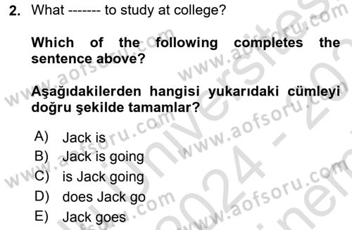 İngilizce 2 Dersi 2024 - 2025 Yılı (Final) Dönem Sonu Sınav Soruları 2. Soru