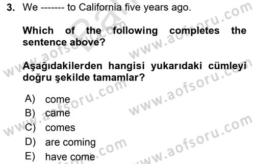 İngilizce 2 Dersi 2024 - 2025 Yılı (Final) Dönem Sonu Sınav Soruları 3. Soru