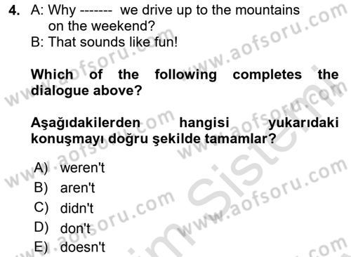 İngilizce 2 Dersi 2024 - 2025 Yılı (Final) Dönem Sonu Sınav Soruları 4. Soru