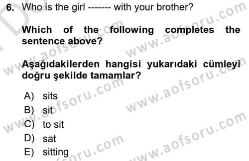 İngilizce 2 Dersi 2024 - 2025 Yılı (Final) Dönem Sonu Sınav Soruları 6. Soru