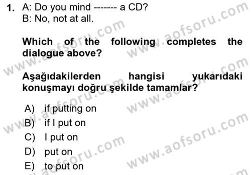 İngilizce 2 Dersi 2024 - 2025 Yılı Yaz Okulu Sınav Soruları 1. Soru
