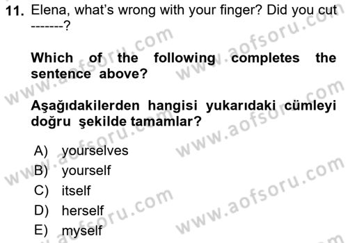 İngilizce 2 Dersi 2024 - 2025 Yılı Yaz Okulu Sınav Soruları 11. Soru