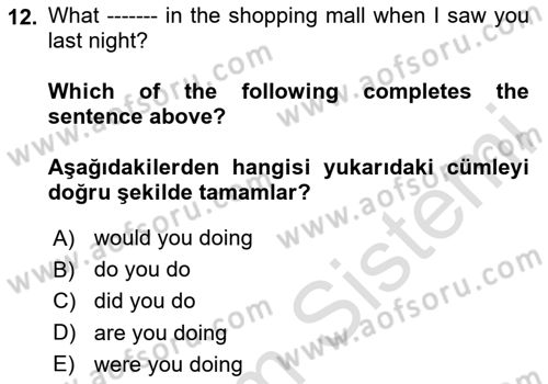 İngilizce 2 Dersi 2024 - 2025 Yılı Yaz Okulu Sınav Soruları 12. Soru