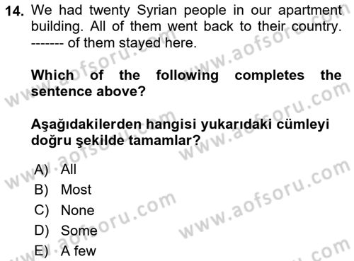 İngilizce 2 Dersi 2024 - 2025 Yılı Yaz Okulu Sınav Soruları 14. Soru