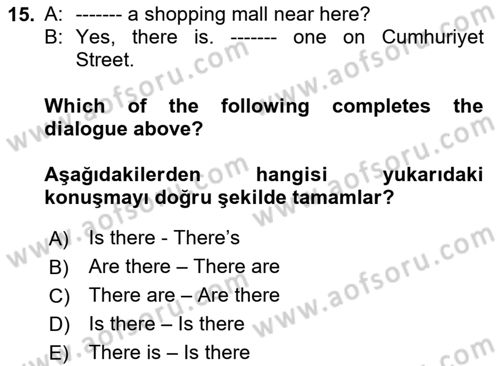 İngilizce 2 Dersi 2024 - 2025 Yılı Yaz Okulu Sınav Soruları 15. Soru