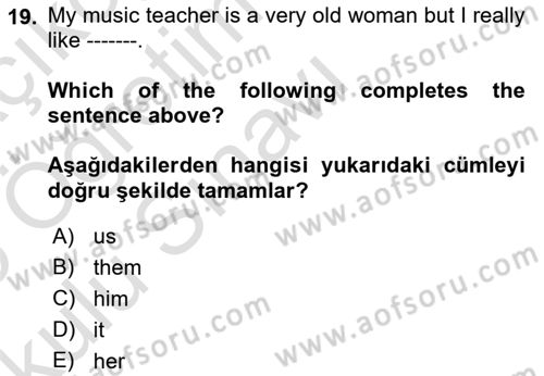 İngilizce 2 Dersi 2024 - 2025 Yılı Yaz Okulu Sınav Soruları 19. Soru