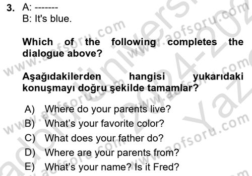 İngilizce 2 Dersi 2024 - 2025 Yılı Yaz Okulu Sınav Soruları 3. Soru