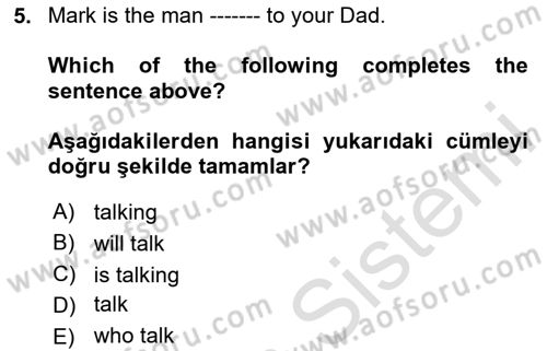 İngilizce 2 Dersi 2024 - 2025 Yılı Yaz Okulu Sınav Soruları 5. Soru