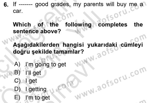 İngilizce 2 Dersi 2024 - 2025 Yılı Yaz Okulu Sınav Soruları 6. Soru