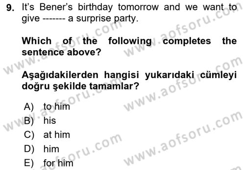 İngilizce 2 Dersi 2024 - 2025 Yılı Yaz Okulu Sınav Soruları 9. Soru