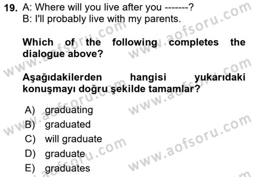 İngilizce 2 Dersi 2025 - 2026 Yılı (Final) Dönem Sonu Sınav Soruları 19. Soru
