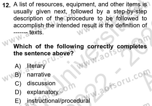 Communication Skills And Academic Reporting 1 Dersi 2022 - 2023 Yılı (Vize) Ara Sınav Soruları 12. Soru