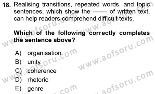 Communication Skills And Academic Reporting 1 Dersi 2022 - 2023 Yılı (Vize) Ara Sınav Soruları 18. Soru