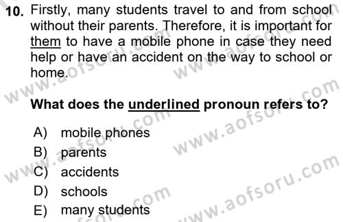 Communication Skills And Academic Reporting 1 Dersi 2022 - 2023 Yılı (Final) Dönem Sonu Sınav Soruları 10. Soru
