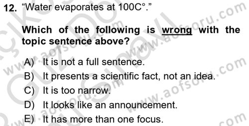 Communication Skills And Academic Reporting 1 Dersi 2022 - 2023 Yılı (Final) Dönem Sonu Sınav Soruları 12. Soru