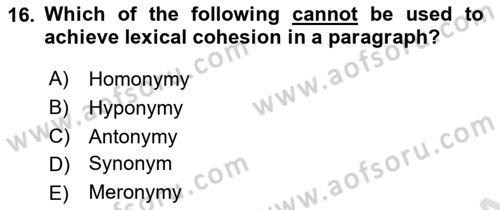 Communication Skills And Academic Reporting 1 Dersi 2022 - 2023 Yılı (Final) Dönem Sonu Sınav Soruları 16. Soru