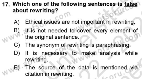 Communication Skills And Academic Reporting 1 Dersi 2022 - 2023 Yılı (Final) Dönem Sonu Sınav Soruları 17. Soru