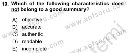 Communication Skills And Academic Reporting 1 Dersi 2022 - 2023 Yılı (Final) Dönem Sonu Sınav Soruları 19. Soru