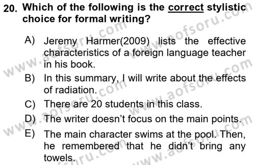 Communication Skills And Academic Reporting 1 Dersi 2022 - 2023 Yılı (Final) Dönem Sonu Sınav Soruları 20. Soru