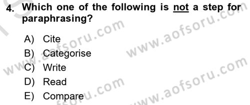 Communication Skills And Academic Reporting 1 Dersi 2022 - 2023 Yılı (Final) Dönem Sonu Sınav Soruları 4. Soru