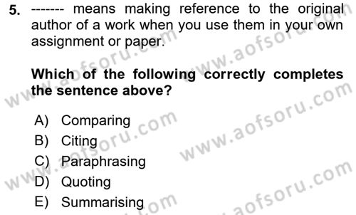 Communication Skills And Academic Reporting 1 Dersi 2022 - 2023 Yılı (Final) Dönem Sonu Sınav Soruları 5. Soru