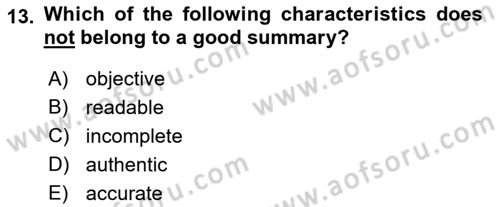 Communication Skills And Academic Reporting 1 Dersi 2022 - 2023 Yılı Yaz Okulu Sınav Soruları 13. Soru