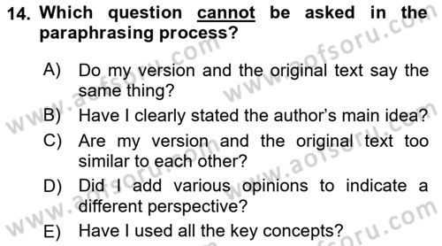 Communication Skills And Academic Reporting 1 Dersi 2022 - 2023 Yılı Yaz Okulu Sınav Soruları 14. Soru