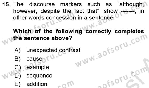 Communication Skills And Academic Reporting 1 Dersi 2022 - 2023 Yılı Yaz Okulu Sınav Soruları 15. Soru
