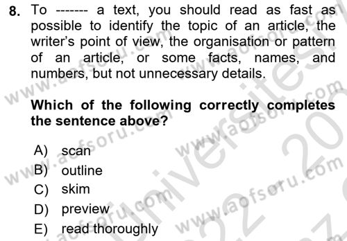 Communication Skills And Academic Reporting 1 Dersi 2022 - 2023 Yılı Yaz Okulu Sınav Soruları 8. Soru